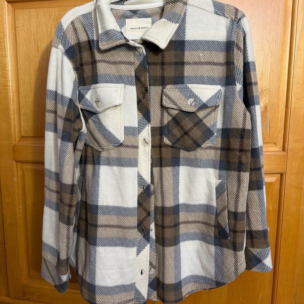 Thread & Supply Plaid Shirt Jacket - Blue, Brown, Cream